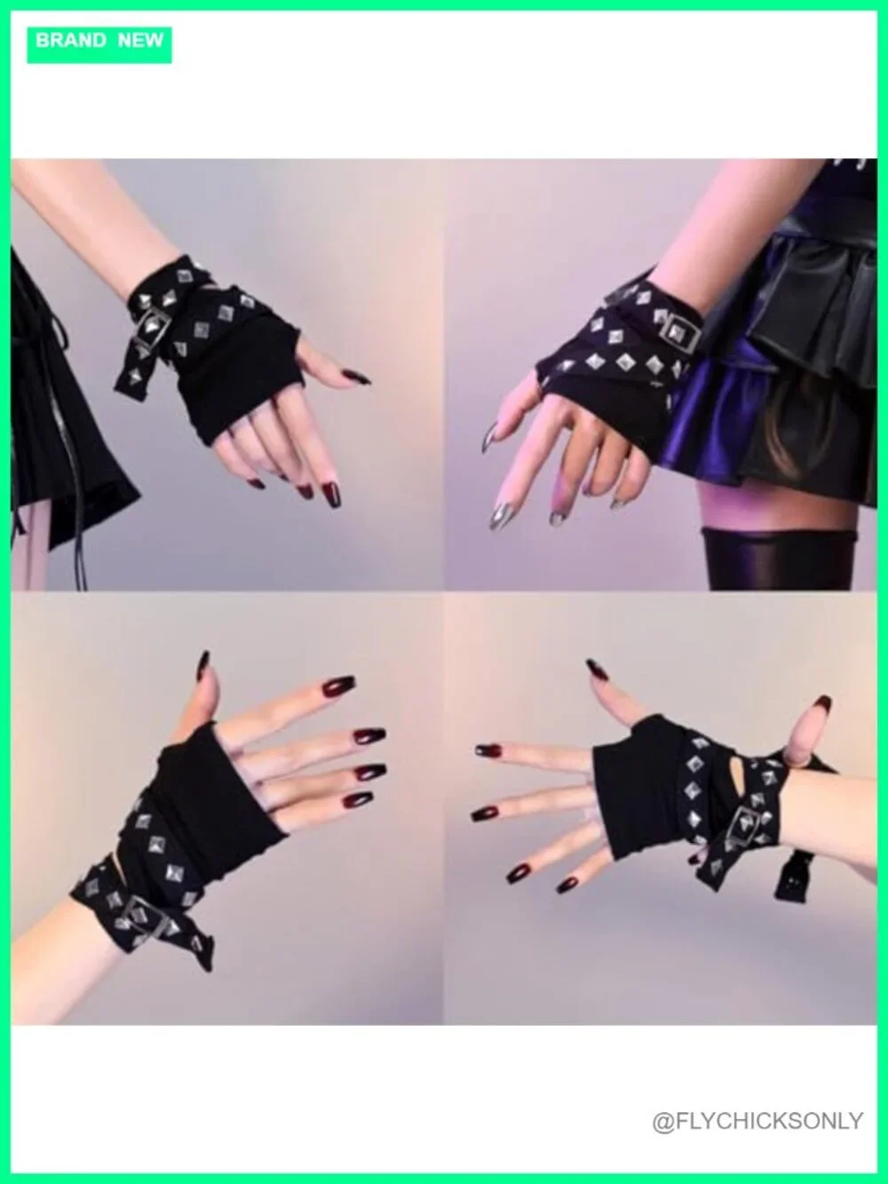 Fingerless Gloves for Women, Faux Leather Studded Biker Gloves